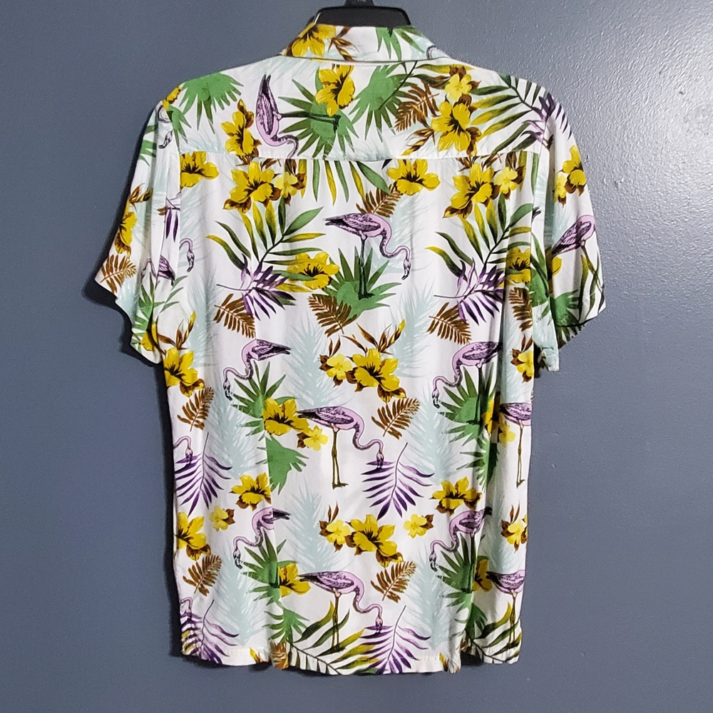 Denim & Flower Tropical Flamingo Men's Short Sleeve Button Down Shirt Size M - Picture 4 of 5